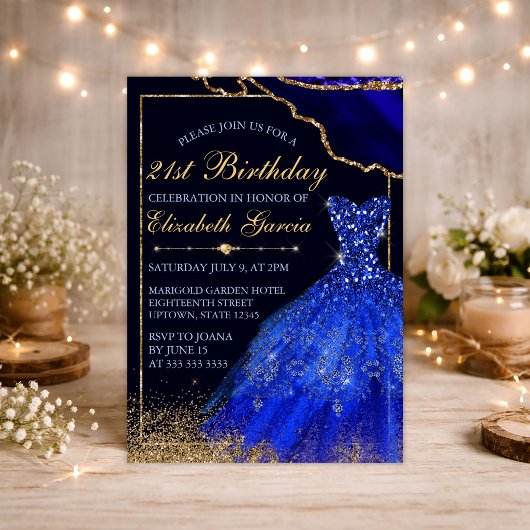 ブルーウォーターカラードレス&アゲート21歳誕生日 招待状