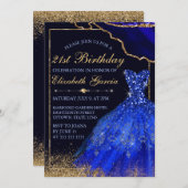 ブルーウォーターカラードレス&アゲート21歳誕生日 招待状 (正面/裏面)