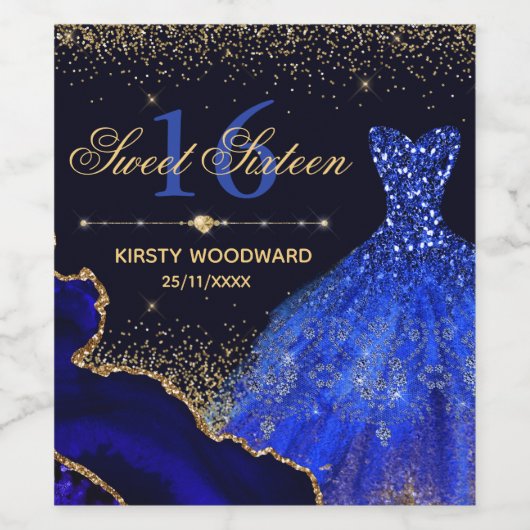 ブルーウォーターカラードレス&グリッターアガテスウィート16 ワインラベル (シングルラベル)