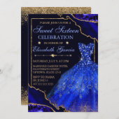 ブルーウォーターカラードレス&グリッターアガテスウィート16 招待状 (正面/裏面)