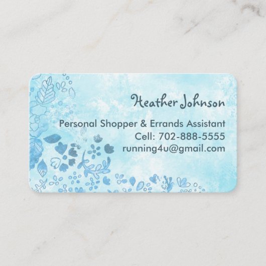 ブルーウォーターカラードードルフレンドリーフローラ 名刺 (正面)