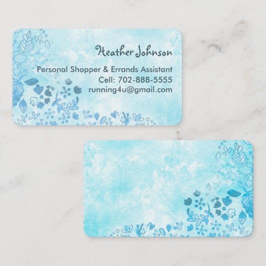 ブルーウォーターカラードードルフレンドリーフローラ 名刺 (正面/裏面)