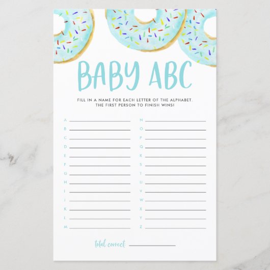 ブルーウォーターカラードーナツベビーABCベビーシャワーゲーム (正面)