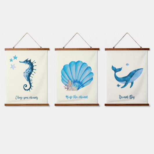 ブルーウォーターカラーノーチックコレクション 吊り下げ型タペストリー (トリプル)