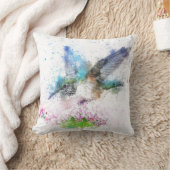 ブルーウォーターカラーハミングバード枕 クッション (ブランケット)