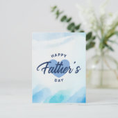 ブルーウォーターカラーハートハッピーファーザーズデイ ポストカード (スタンド正面)