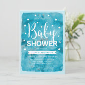 ブルーウォーターカラーハートベビーシャワー招待状 招待状 (スタンド正面)