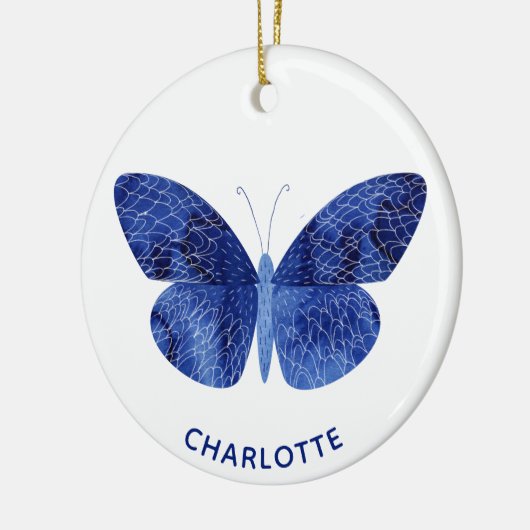 ブルーウォーターカラーバタフライパーソナライズされた セラミックオーナメント (左)