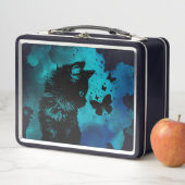 ブルーウォーターカラーバタフライ付き子猫 メタルランチボックス (インサイチュ)