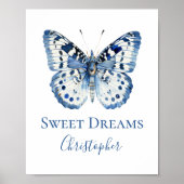 ブルーウォーターカラーバタフライ子供部屋ウォールアートポスター ポスター (正面)