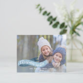 ブルーウォーターカラーバナー書道フォトカード ポストカード (スタンド正面)