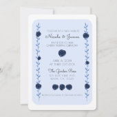 ブルーウォーターカラーバラつる植物コテージシック結婚ズ 招待状 (正面)