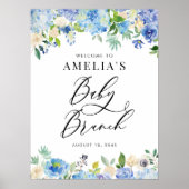 ブルーウォーターカラーバラとアジサイベビーブランチ ポスター (正面)