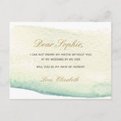 ブルーウォーターカラーバラフローラメイド・オブ・オーナー(花嫁付き添い人) インビテーションポストカード (裏面)