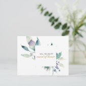 ブルーウォーターカラーバラフローラメイド・オブ・オーナー(花嫁付き添い人) インビテーションポストカード (スタンド正面)