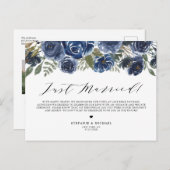ブルーウォーターカラーバラフローラ結婚たった今結婚しました 案内ポストカード (正面/裏面)