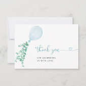 ブルーウォーターカラーバルーンボーイベビーシャワー サンキューカード (正面)