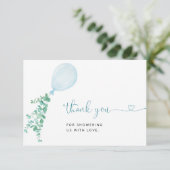 ブルーウォーターカラーバルーンボーイベビーシャワー サンキューカード (スタンド正面)