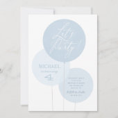 ブルーウォーターカラーバルーンボーバースデーパーティー招待 招待状 (正面)