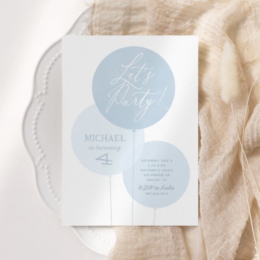 ブルーウォーターカラーバルーンボーバースデーパーティー招待 招待状