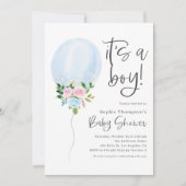 ブルーウォーターカラーバルーン男の子の赤ちゃんシャワー 招待状 (正面)