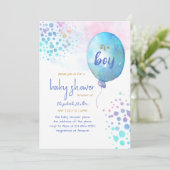 ブルーウォーターカラーバルーン男の赤ちゃんシャワー 招待状 (スタンド正面)