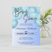 ブルーウォーターカラーバルーン赤ちゃんシャワー 招待状 (スタンド正面)