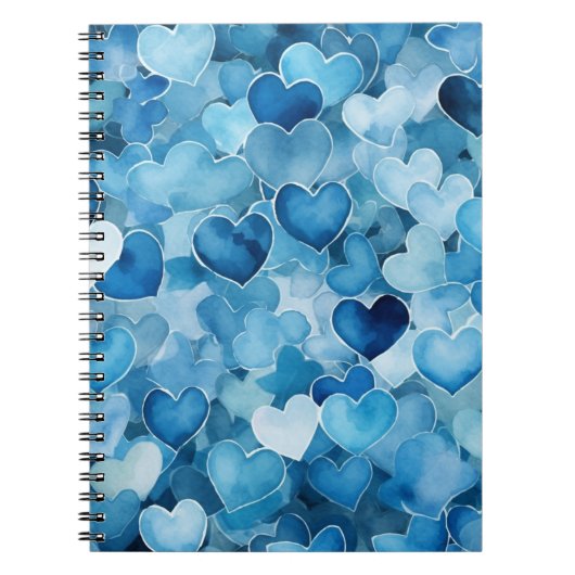 ブルーウォーターカラーバレンタインハート ノートブック (正面)