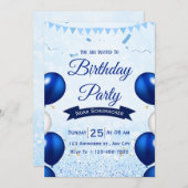 ブルーウォーターカラーバースデーパーティー招待状 招待状 (正面/裏面)