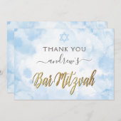 ブルーウォーターカラーバー（ユダヤ教の）バル・ミツバー サンキューカード (正面/裏面)