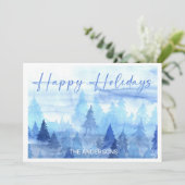ブルーウォーターカラーパインツリーズウィンターハッピーホリデー シーズンカード (スタンド正面)