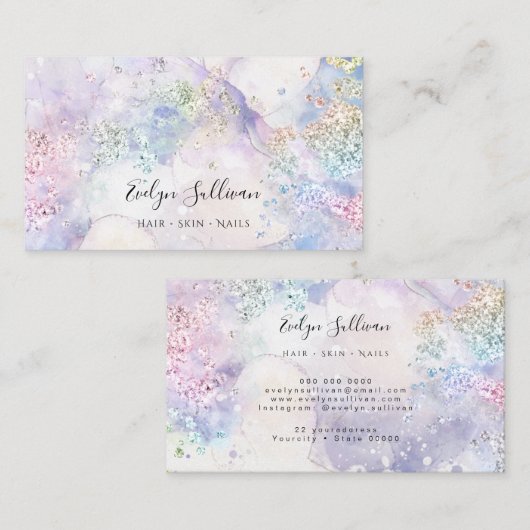 ブルーウォーターカラーパステルグリッター名刺 名刺 (正面/裏面)