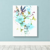 ブルーウォーターカラーパステルフローラ キャンバスプリント (インサイチュ (ウッドフロア))