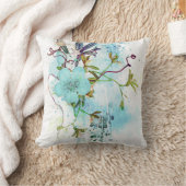 ブルーウォーターカラーパステルフローラ クッション (ブランケット)