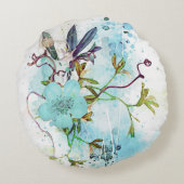 ブルーウォーターカラーパステルフローラ ラウンドクッション (裏面)