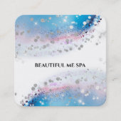 *~*ブルーウォーターカラーパステル抽象芸術シルバーグリッター スクエア名刺 (正面)