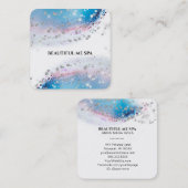 *~*ブルーウォーターカラーパステル抽象芸術シルバーグリッター スクエア名刺 (正面/裏面)