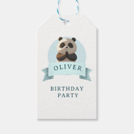 ブルーウォーターカラーパンダの誕生日パーティー ギフトタグ