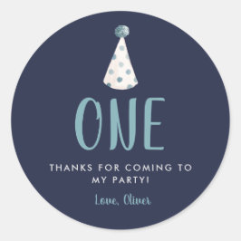ブルーウォーターカラーパーティーハット1st誕生日パーティー ラウンドシール