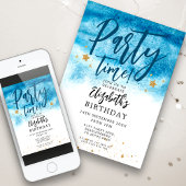 ブルーウォーターカラーパーティー時間誕生日 招待状