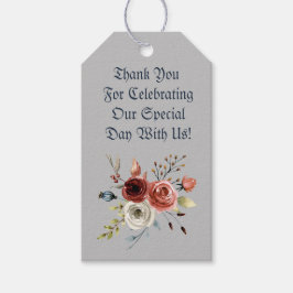 ブルーウォーターカラーピンクローズ&葉ズ ギフトタグ