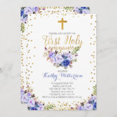ブルーウォーターカラーファーストホーリーコミュニオン招待状 招待状 (正面/裏面)