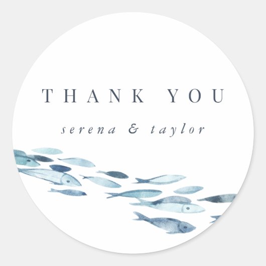 ブルーウォーターカラーフィッシュ結婚式の引き出物 ラウンドシール (正面)