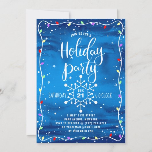 ブルーウォーターカラーフェスティバルホリデーパーティクリスマス 招待状 (正面)