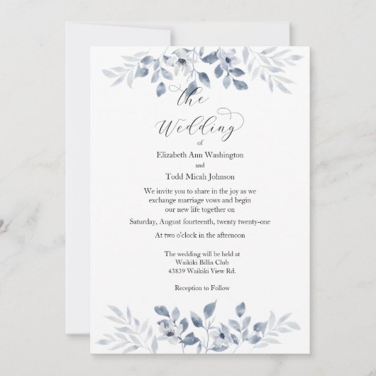 ブルーウォーターカラーフォト結婚式招待状 招待状 (正面)