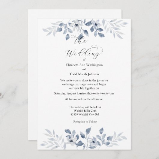 ブルーウォーターカラーフォト結婚式招待状 招待状 (正面/裏面)