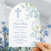 ブルーウォーターカラーフラワーアーチファースト聖餐式 招待状