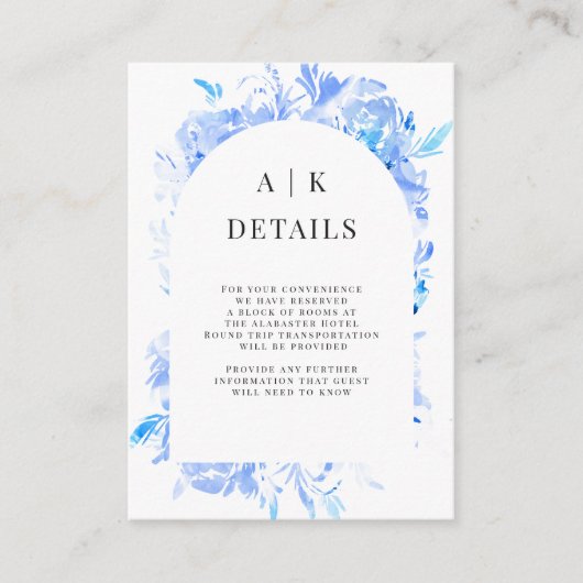 ブルーウォーターカラーフラワーアーチ詳細 エンクロージャーカード (正面)