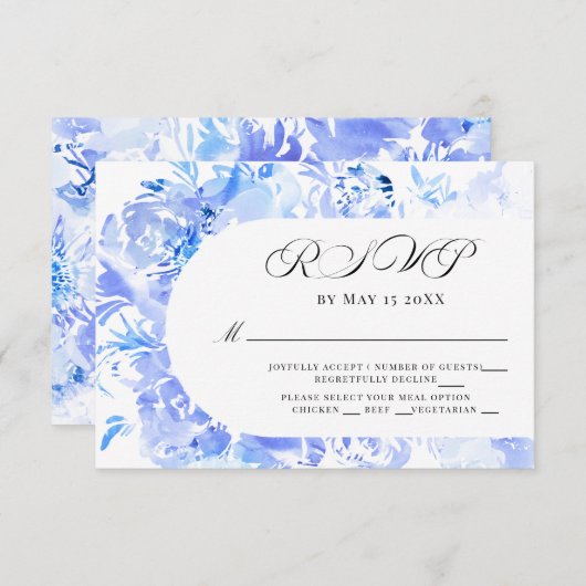 ブルーウォーターカラーフラワーアーチRSVP 出欠カード (正面/裏面)