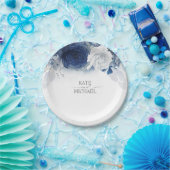 ブルーウォーターカラーフラワーエレガントな結婚式 ペーパープレート (パーティー)